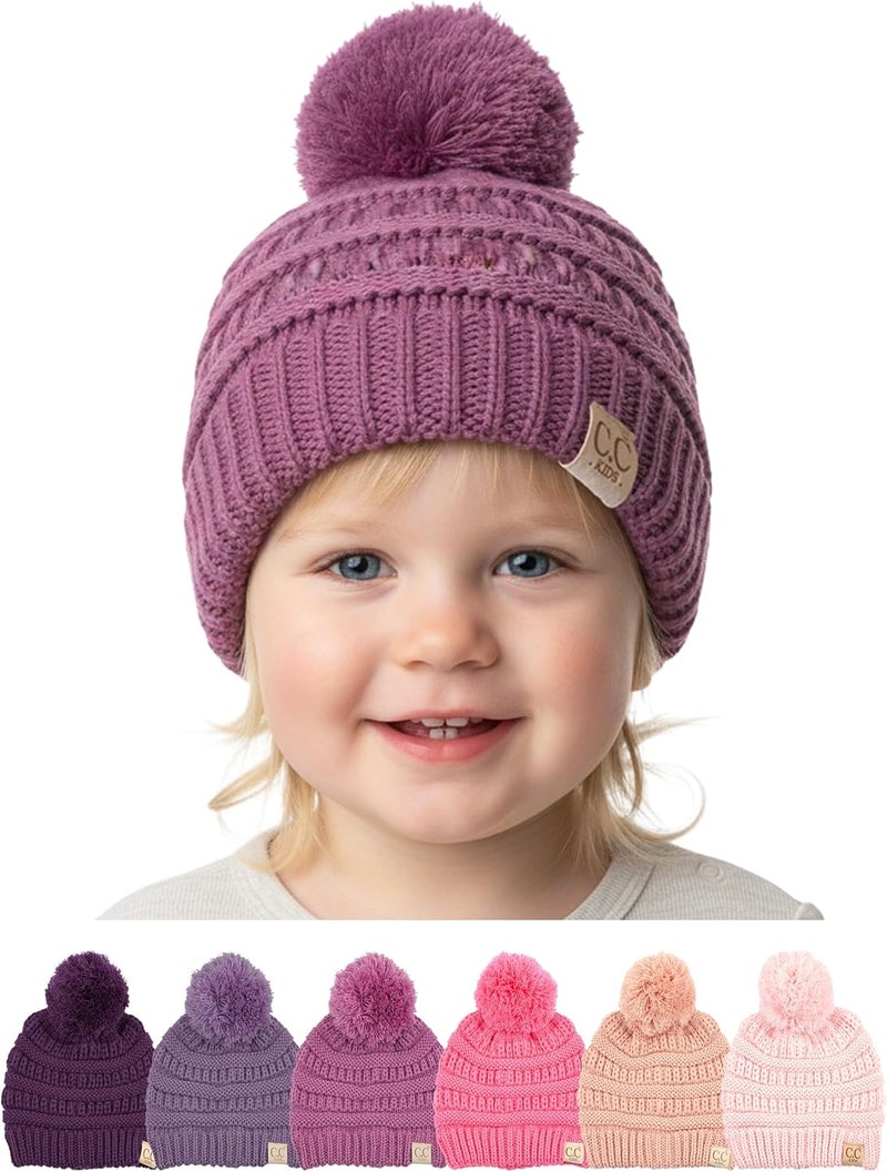 Funky Junque Toddler Pom Beanie – Kids Winter Hat for Ages 1–4, Baby Boy & Girl Knit Beanies, Warm Cozy Knit Snow Hats - Image 1